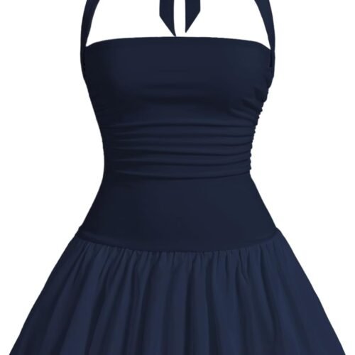 Y2k Halter-Neck Open-Back Bubble Mini Club Dress