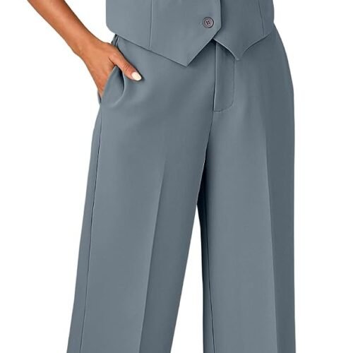 Sleeveless Vest and Cropped Wide-Leg Trousers Fashion-Casual Set