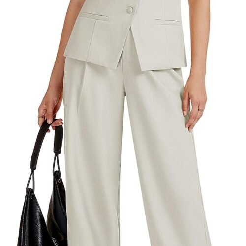 Round-Neck Sleeveless Vest and Wide-Leg Trousers Summer Office Set