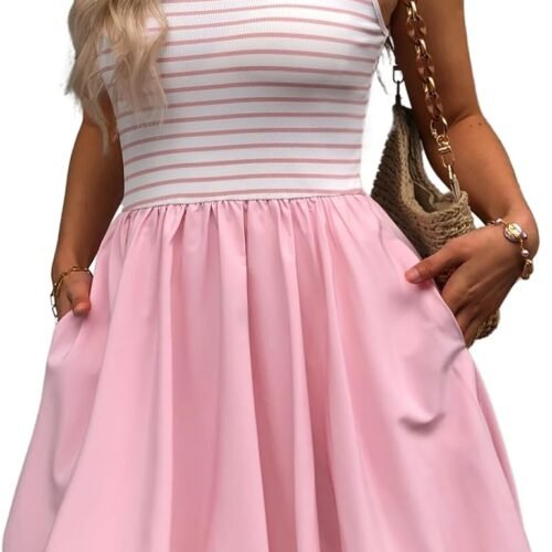 Casual Striped Sleeveless Tank-Style Bubble-Hem Mini Dress