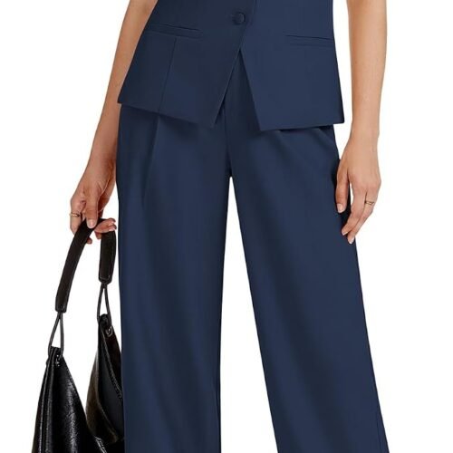 Round-Neck Sleeveless Vest and Wide-Leg Trousers Summer Fashion Set