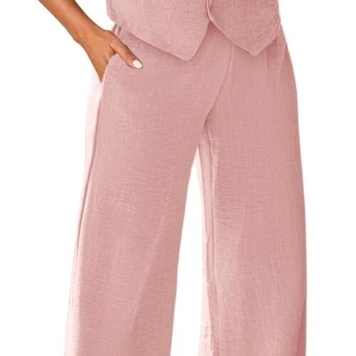 V-Neck Cropped Vest and Wide-Leg Trousers Summer Fashion Set