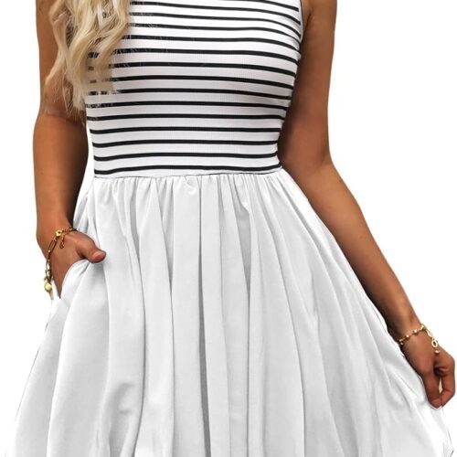 Casual Striped Sleeveless Tank-Style Bubble Mini Dress