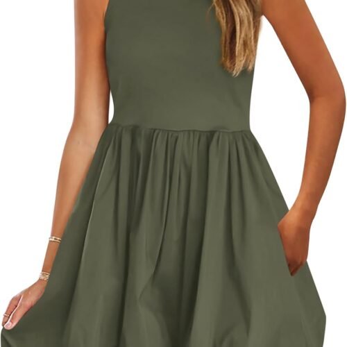 Casual Sleeveless Tank-Style Round-Neck Bubble-Hem Mini Dress