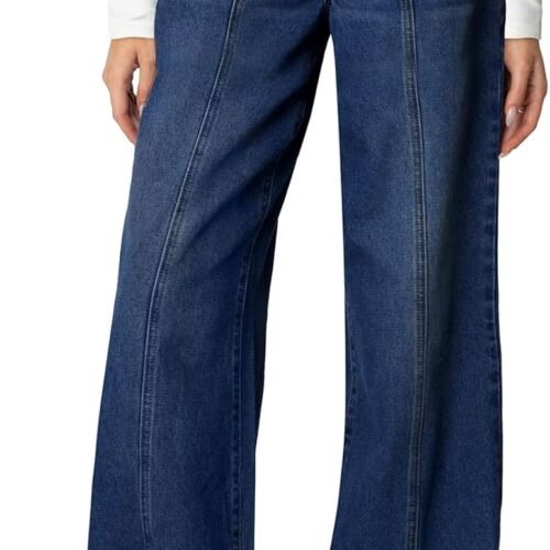 Stretchy High-Waisted Loose-Fit Straight-Leg Wide-Leg Jeans