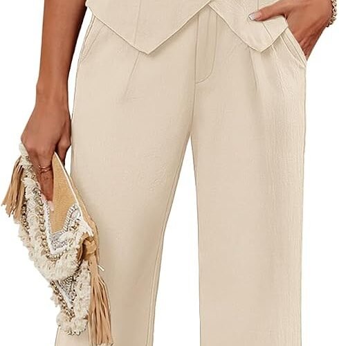 Cotton V-Neck Button-Front Vest and Wide-Leg Trousers Business Set