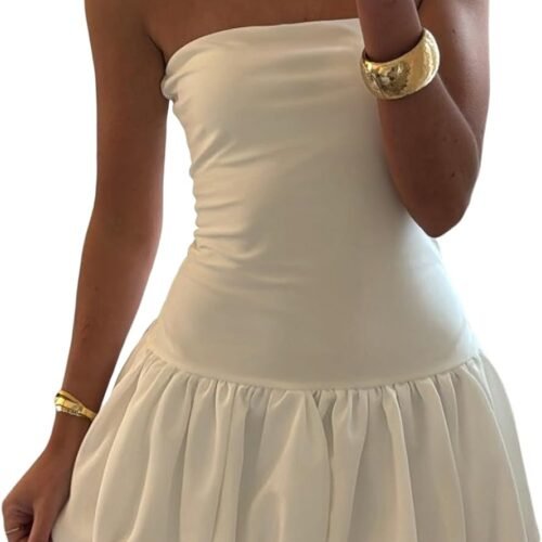 Strapless Off-Shoulder Cinched-Waist Balloon-Bubble Club Mini Dress