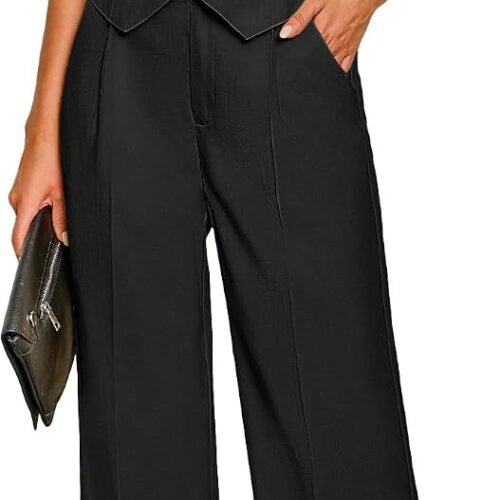 Sleeveless Vest and High-Waisted Wide-Leg Trousers Fashion Office Set