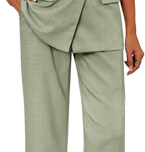 Lapel V-Neck Button-Front Vest and Wide-Leg Trousers Fashion Set