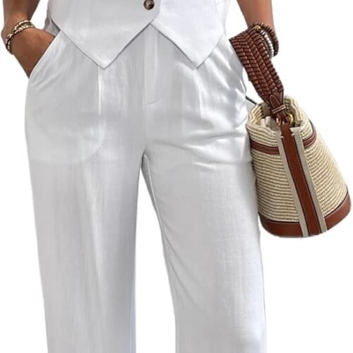 Linen Vest and Wide-Leg Trousers Fashion-Casual Set