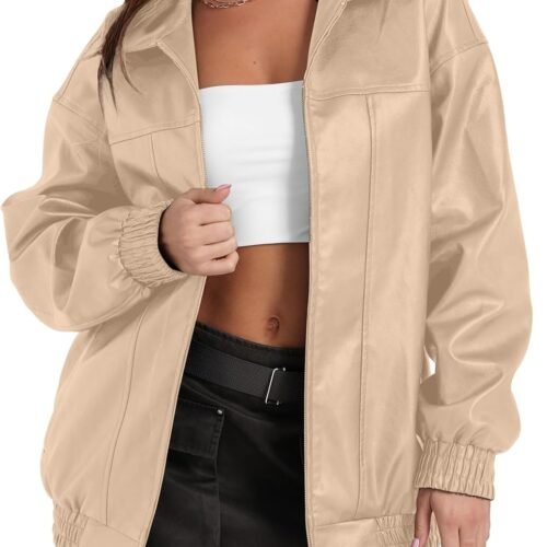 Stylish Oversized Faux Leather Biker Jacket