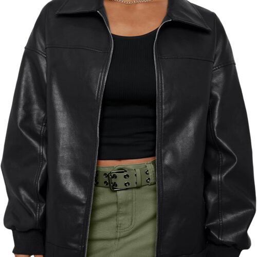 Oversized Faux Leather Biker Jacket (Bomber Style)