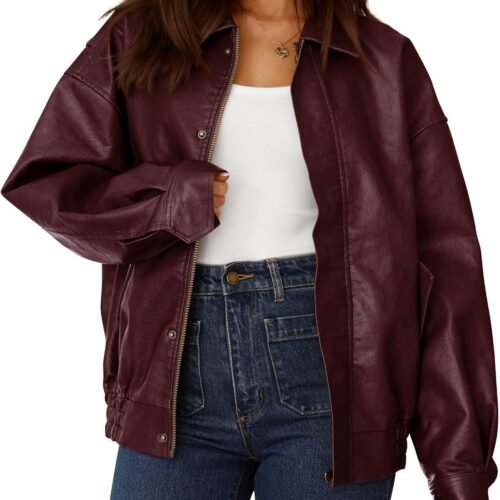 Stylish Faux Leather Biker Jacket with Zipper