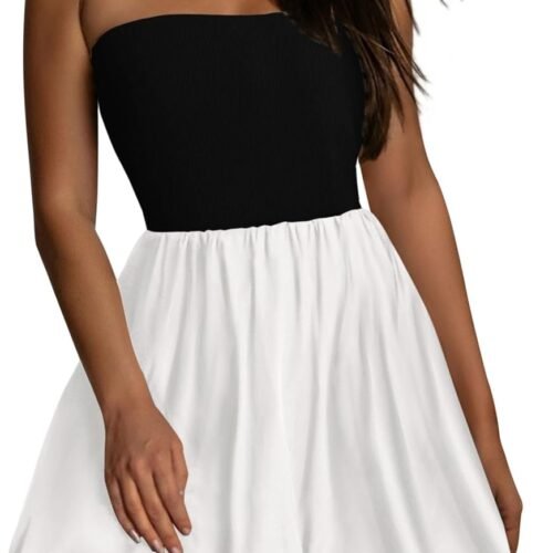 Sexy Strapless A-Line Panelled Bubble-Hem Vacation Dress