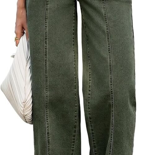 High-Waisted Stretchy Wide-Leg Jeans With Seam Pockets