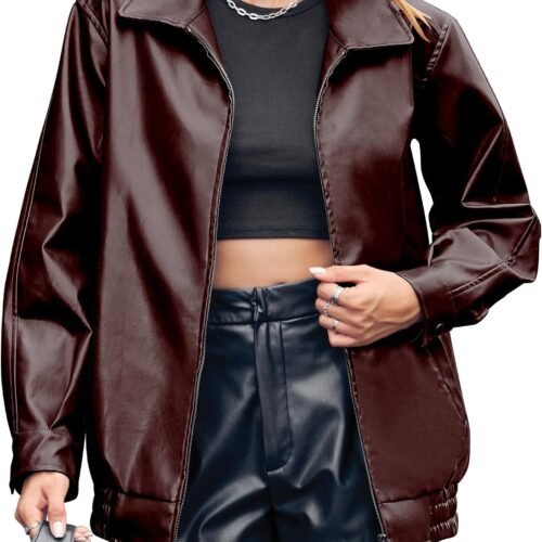 Casual Oversized Faux Leather Biker Jacket