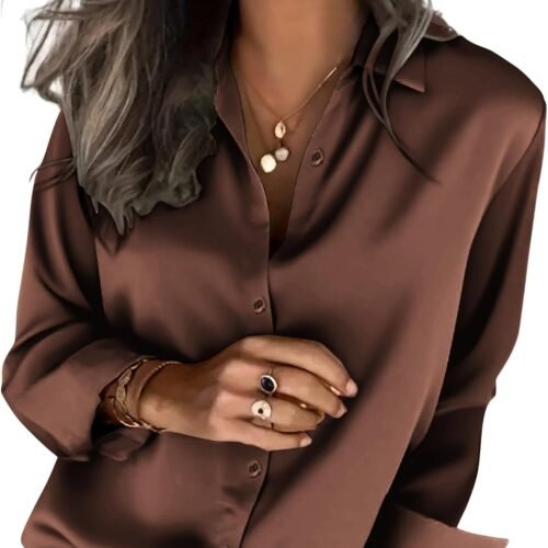 Satin-Finish Long-Sleeve Business-Casual Shirt