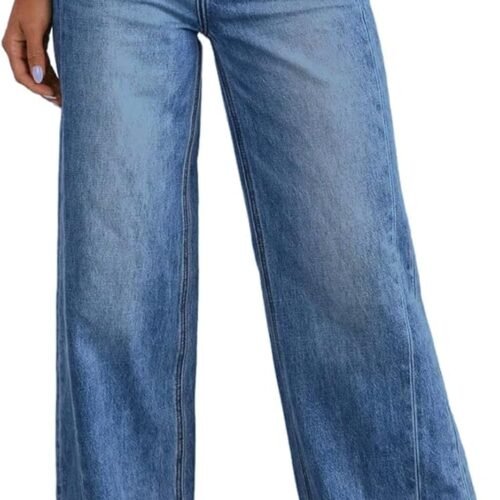 Stylish High-Waisted Stretchy Wide-Leg Raw-Hem Jeans