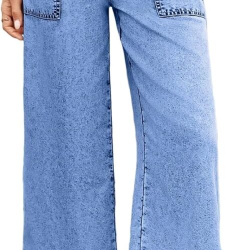 High-Waisted Stretchy Loose-Fit Wide-Leg Ruffled-Detail Jeans