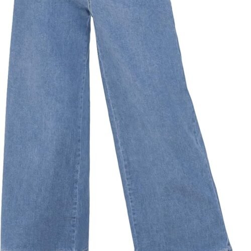 High-Waisted Cropped Wide-Leg Jeans With Elastic Waist