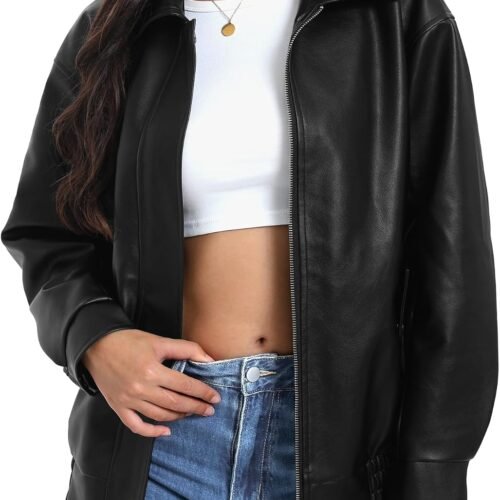 Long-Sleeve Oversized Faux Leather Biker Jacket