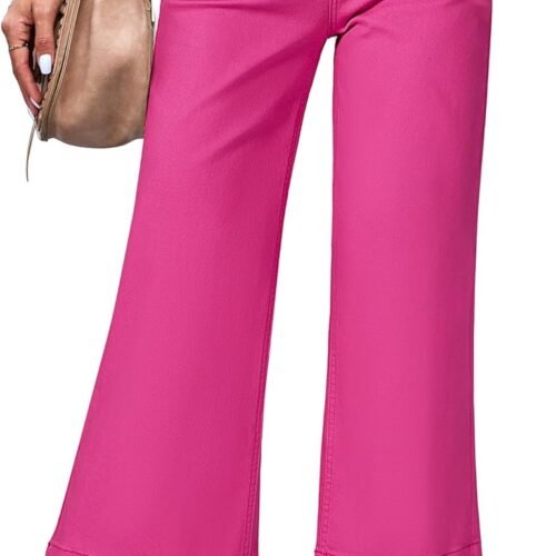High-Waisted Stretchy Slight-Flare Cropped Wide-Leg Jeans