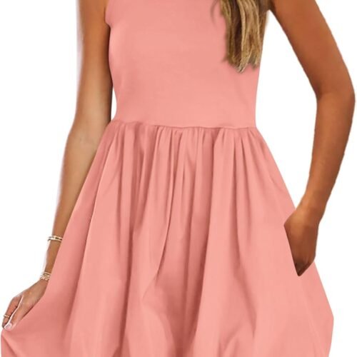 Casual Sleeveless Tank-Style Round-Neck Bubble-Hem Mini Dress