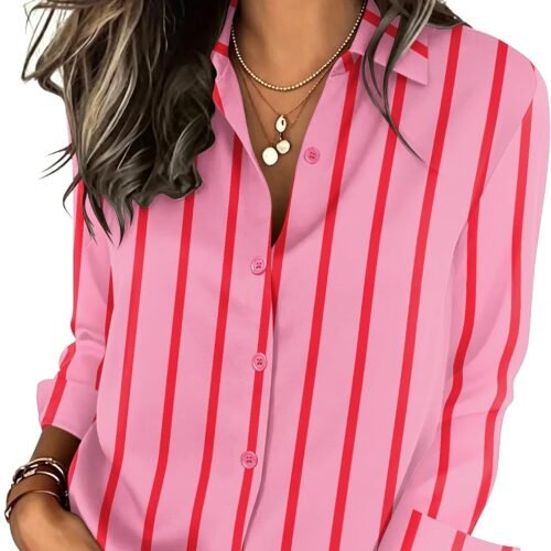 Long-Sleeve Striped/Solid Business Shirt With Collar And V-Neck