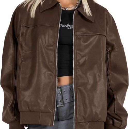 Casual Oversized Faux Leather Bomber Jacket
