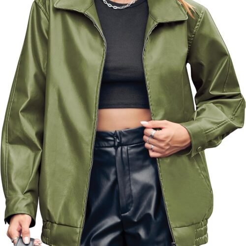 Casual Oversized Faux Leather Bomber Jacket