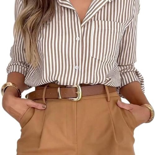 Long-Sleeve Striped Business Shirt With Collar And Pocket