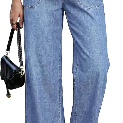High-Waisted Pull-On Wide-Leg Cropped Jeans With Elastic Drawstring Waist