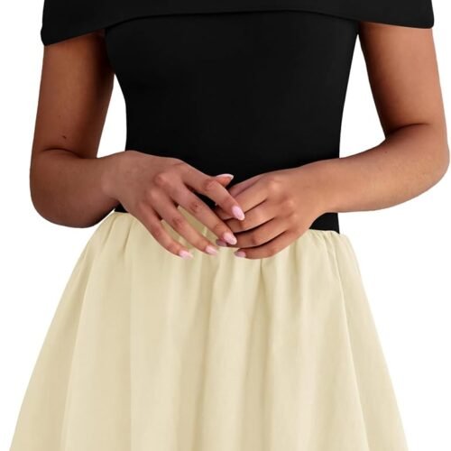 Sexy Off-Shoulder Knit-And-Woven Panel Cocktail Bubble Dress