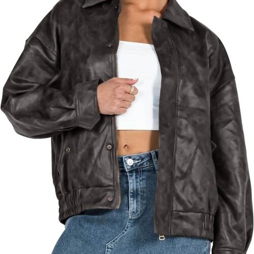Stylish Oversized Faux Leather Biker Jacket