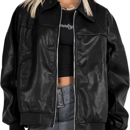 Casual Oversized Faux Leather Bomber Jacket