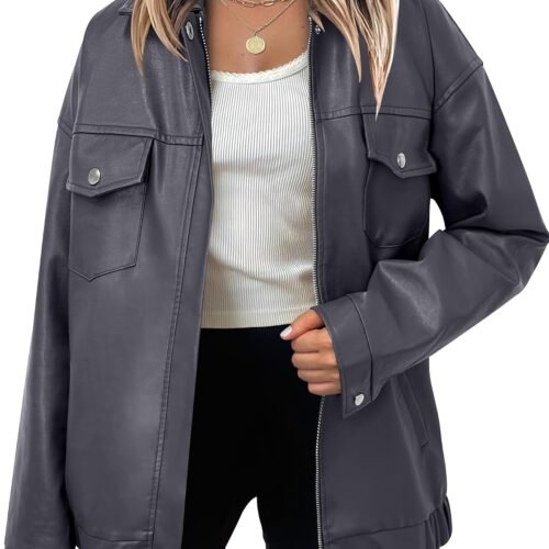 Stylish Oversized Faux Leather Biker Jacket