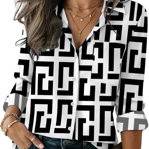 Long-Sleeve Business-Casual Button-Down Shirt With Collar And Pocket