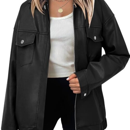 Oversized Faux Leather Biker Jacket (Winter Style)