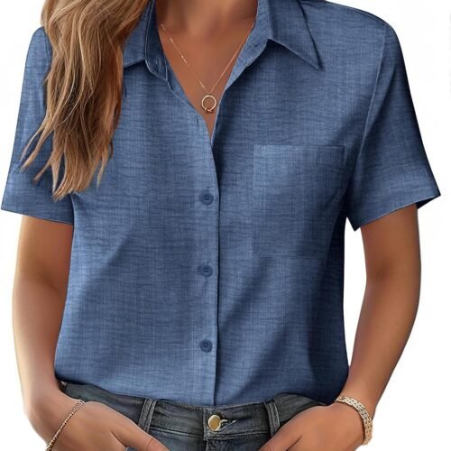 Short-Sleeve Business-Casual Button-Down Shirt With Chest Pocket