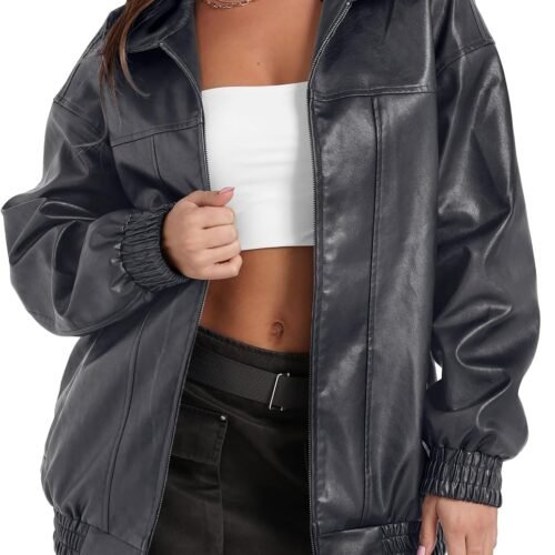 Oversized Faux Leather Biker Jacket for Autumn