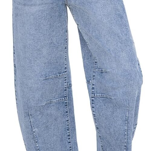 High-Waisted Loose-Fit Cropped Wide-Leg Barrel-Leg Jeans