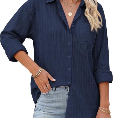 Pure Cotton Long-Sleeve Business-Casual Shirt With Collar