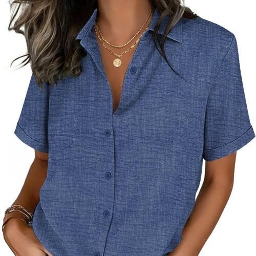 Short-Sleeve Casual V-Neck Shirt With Collar