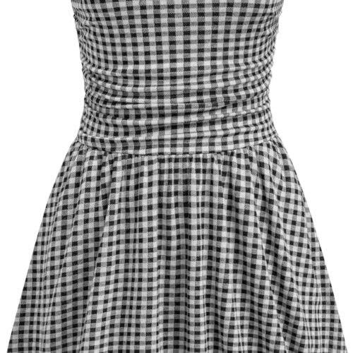 Stylish Plaid Strapless Sleeveless Pleated Cocktail Bubble Dress