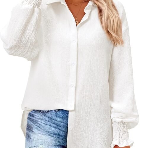 Oversized Striped Long-Sleeve Shirt With Pleated Cuffs (Boyfriend Style)