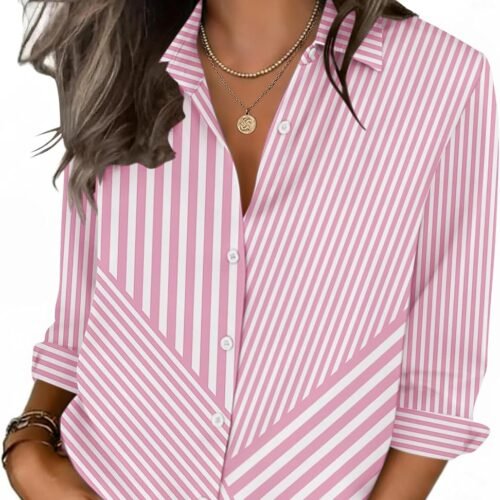 3/4-Sleeve V-Neck Business-Casual Button-Down Shirt